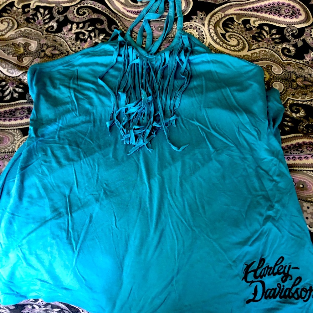 Harley Davidson halter fringed top